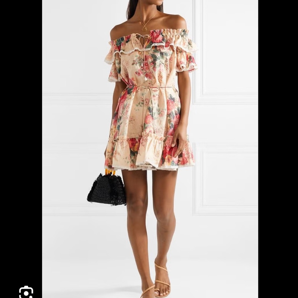 Zimmermann Laelia Off-the-Shoulder Linen Mini Dress